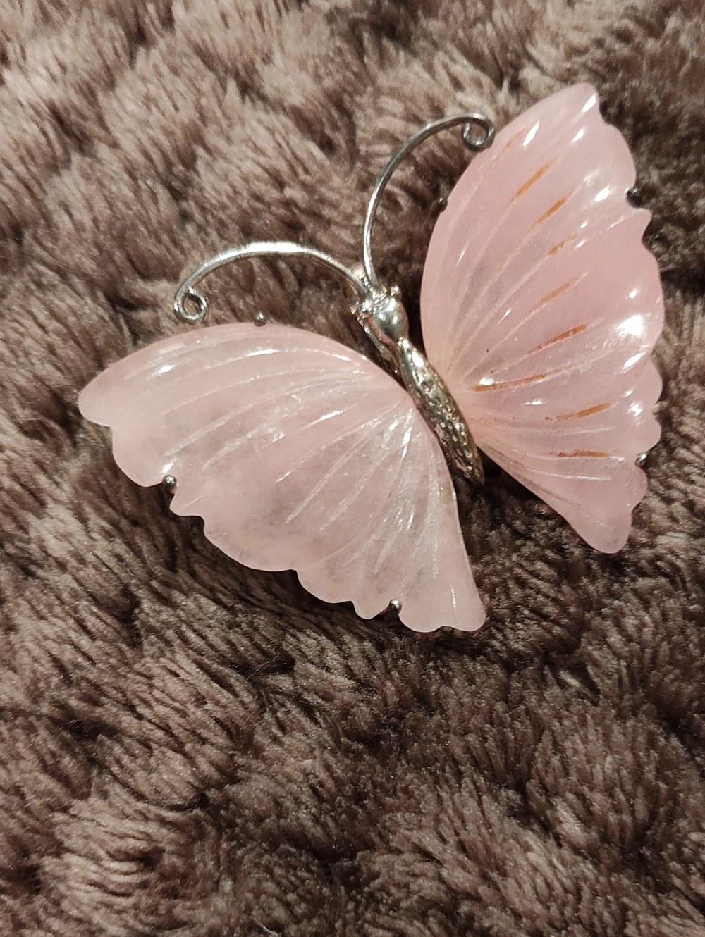 QVC Pink Butterfly Brooch with Silver Tone Accents